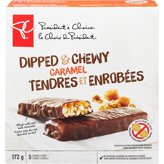 le Choix du Président Barres granola Tendres et enrobées au caramel 172 g, 2,03 $/100g