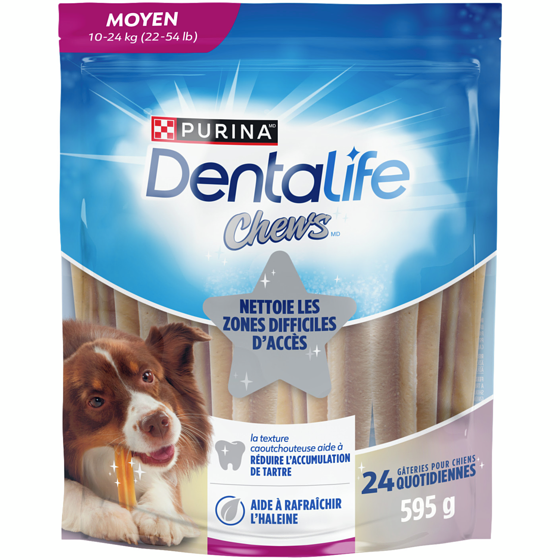 Purina DentaLife Chews Moyen, Gâteries Quotidiennes pour la Dentition des Chiens 595 g, 1,85 $/100g