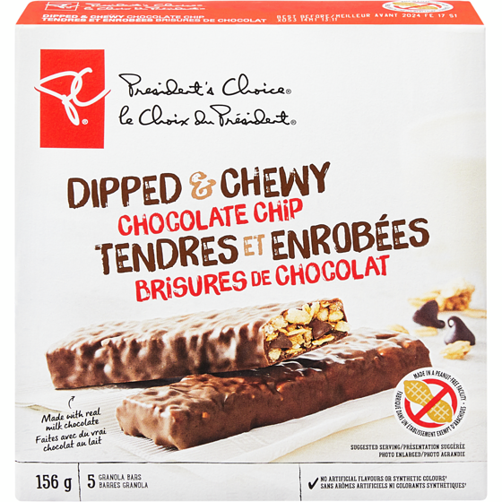 le Choix du Président Barres granola Tendres et enrobées aux brisures de chocolat 156 g, 2,24 $/100g