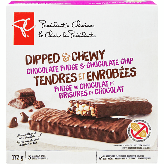 le Choix du Président Barres granola tendres et enrobées fudge au chocolat et brisures de chocolat 172 g, 2,03 $/100g