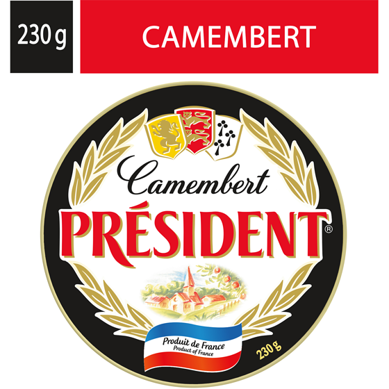 President Camembert President 230 g, $4.47/100g