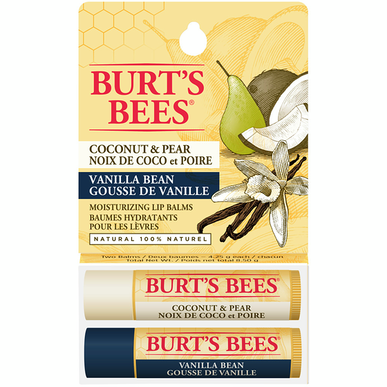 Burt’s Bees Baumes Hydratants Pour Les Lèvres D’Origine Naturelle À 100 % À La Noix De Coco Et À La Poire Et À La Gousse De Vanille, Assortiment De 2 Tubes 8.5 g, 235,06 $/100g