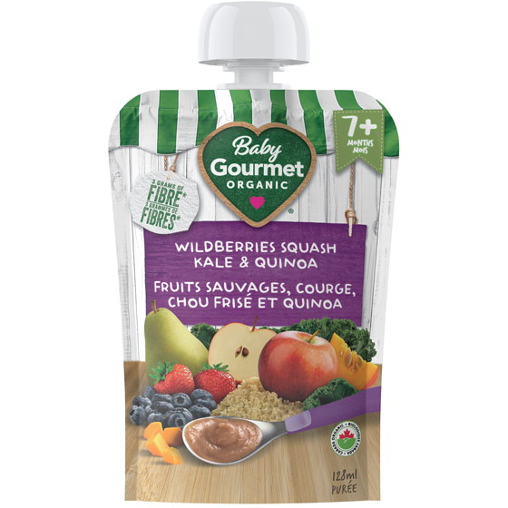 Baby Gourmet Purée Biologique Fruits sauvages, courge, chou frisé et quinoa  128 ml, 1,95 $/100ml