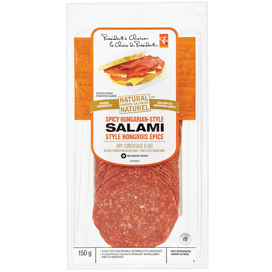 President's Choice Spicy Hungarian-Style Salami Slices 150 g, $5.33/100g