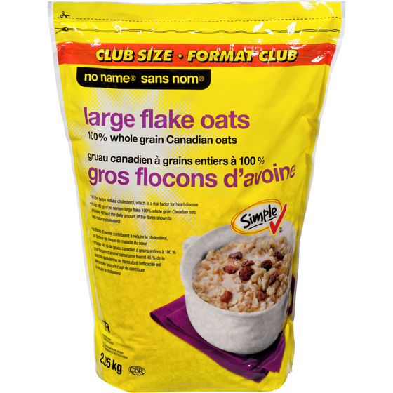 Sans Nom Avoine canadienne à grains entiers à 100 % en gros flocons, format club 2.25 kg, 0,29 $/100g