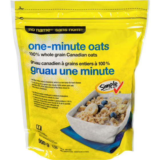 Sans Nom Gruau d’avoine une minute à grains entiers à 100 % 900 g, 0,33 $/100g