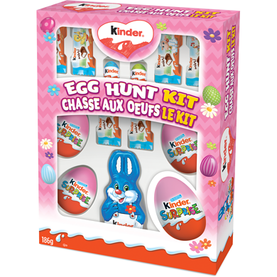 Kinder Trousse de chasse aux œufs de Pâques (rose), œufs de Pâques avec jouets surprises pour enfants, barres de chocolat, mini-œufs et lapin en chocolat 186 g, 5,91 $/100g
