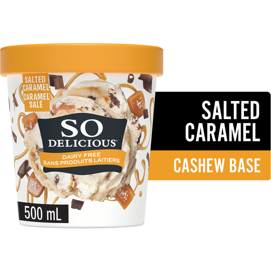 So Delicious Dairy Free Cashew-Based Frozen Dessert, Salted Caramel Cluster 500 ml, $1.90/100ml