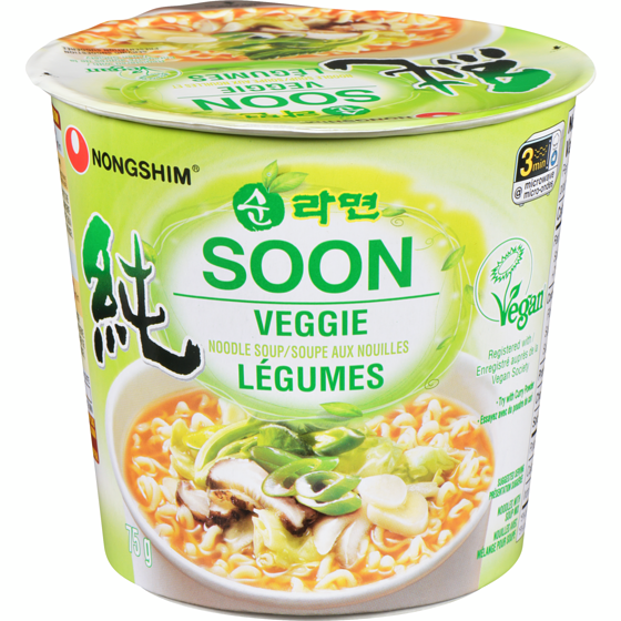 Nong Shim Soon Soupe aux Nouilles et Légumes 75 g, 1,72 $/100g