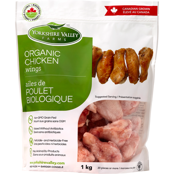 Yorkshire Valley Farms Ailes de poulet biologiques (surgelées individuellement) 1 kg, 1,65 $/100g