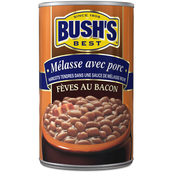 Bush’s Best Fèves au bacon Mélasse avec porc 398 ml, 0,70 $/100ml