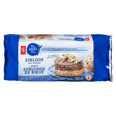 PC Blue Menu Sirloin Beef Burger 1.02 kg, $2.65/100g