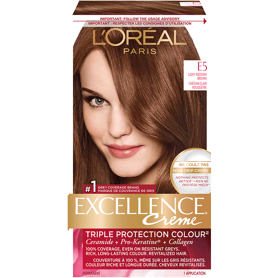 L'Oreal Paris Excellence Crème Hair Dye, Permanent Hair Color E5 Light Reddish Brown 1 ea, $17.49/1ea