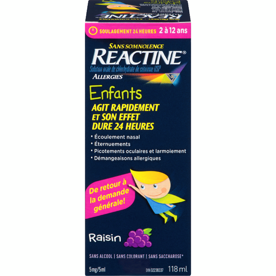 Réactine Sirop allergies pour enfants, saveur de raisin 118 ml, 13,13 $/100ml