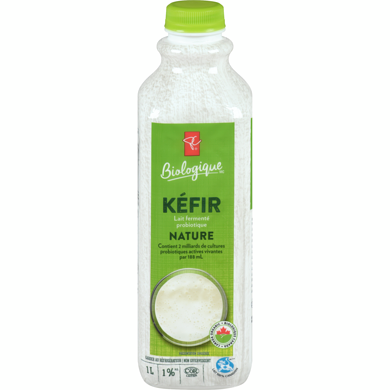 PC Biologique Kéfir Lait Fermenté Probiotique 1 % M.G. Nature 1 l, 0,60 $/100ml