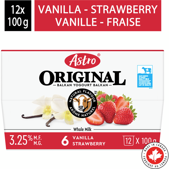 Astro Original Balkan Style Vanilla Cream/Strawberry Yogurt 3.25% 12X 12x100.0 g, $0.61/100g