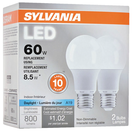 Sylvania Ampoule DEL A19 de 8,5 W 1 ea, 4,00 $/1ch