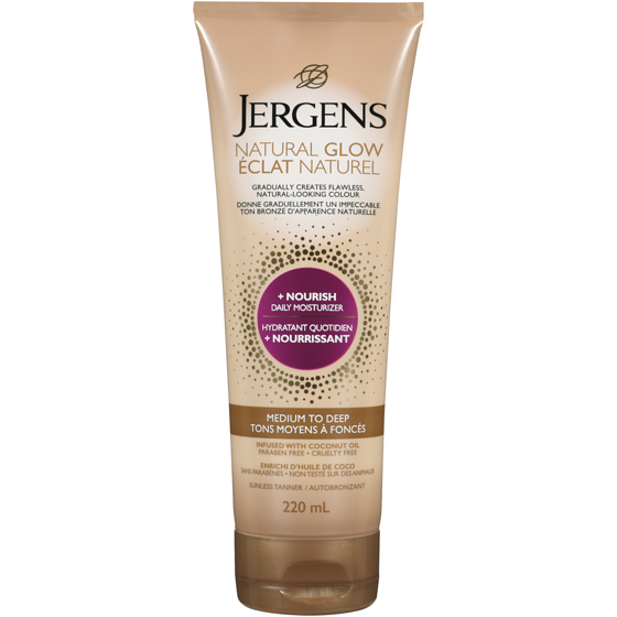 Jergens Glow +Nourish Daily Moisturizer | Gradual Sunless Self-Tanning Body Lotion for Dry Skin, Medium to Deep Shade 220 ml, $6.36/100ml