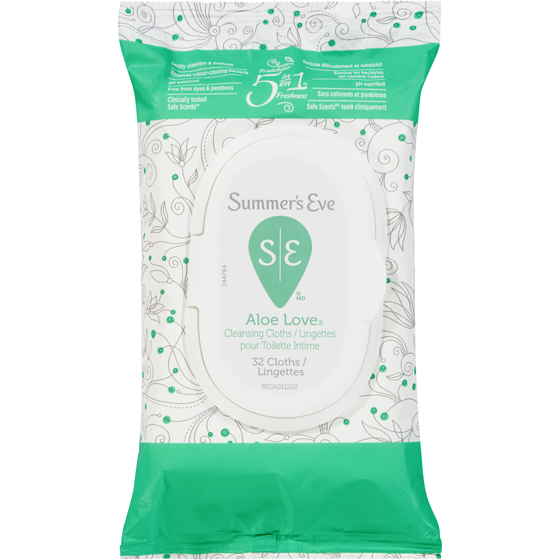 Summer’s Eve Lingettes nettoyantes Peau sensible Aloe Love 32 ea, 0,20 $/1ch