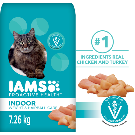 Iams Proactive Health Weight & Hairball Care, Chicken & Turkey Adult Dry Cat Food 7.26 kg, $0.62/100g