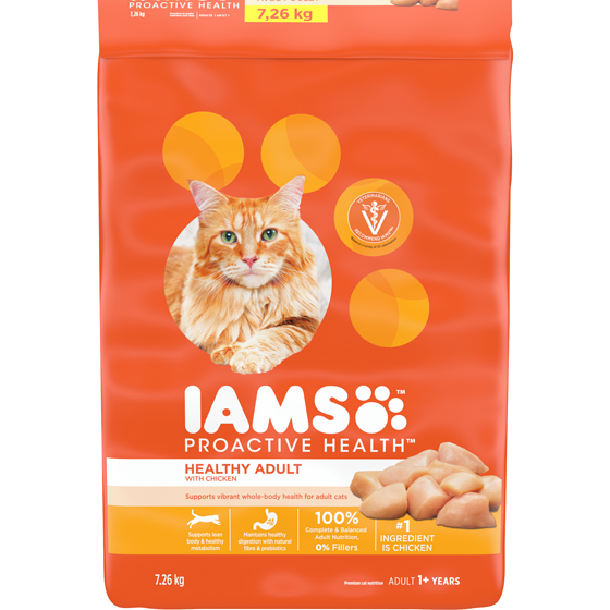 Iams Proactive Health Healthy Adult with Chicken Dry Cat Food 7.26 kg, $0.62/100g