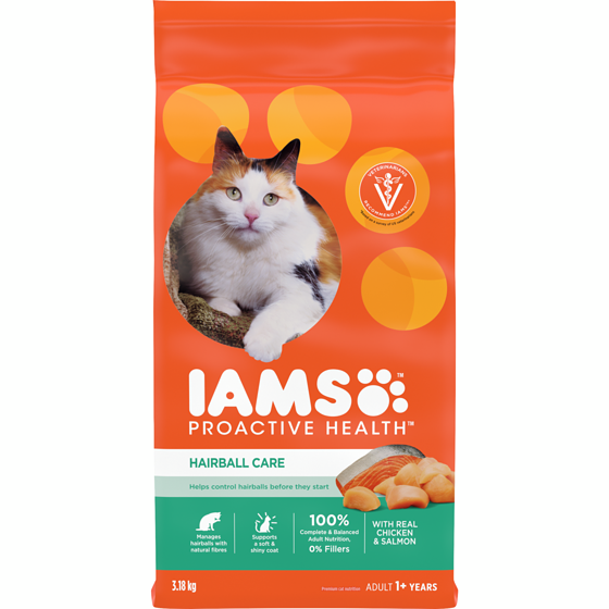 Iams Proactive Health Hairball Care with Chicken & Salmon Dry Cat Food 3.18 kg, $0.75/100g