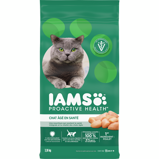 Iams Nourriture sèche pour chats âgés PROACTIVE HEALTH Healthy Senior avec poulet, sac 3.18 kg, 0,75 $/100g