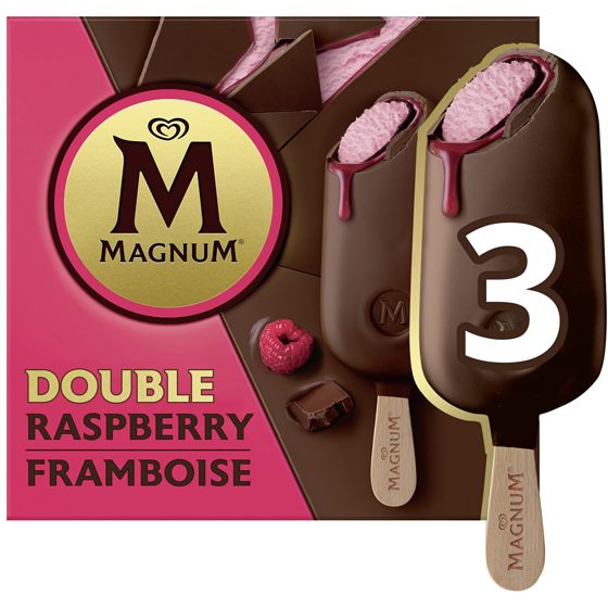 Magnum Double Raspberry Ice Cream Bar dipped in a chocolatey coating 3x90.0 ml, $1.85/100ml