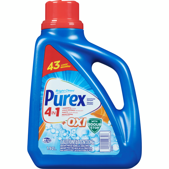 Purex Détergent à lessive liquide concentré Oxi Plus, 43 brassées 1.92 l, 0,57 $/100ml