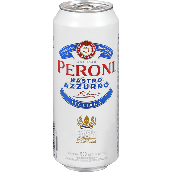 Peroni Nastro Azzurro (ID required at pick-up) 500 ml, $0.88/100ml