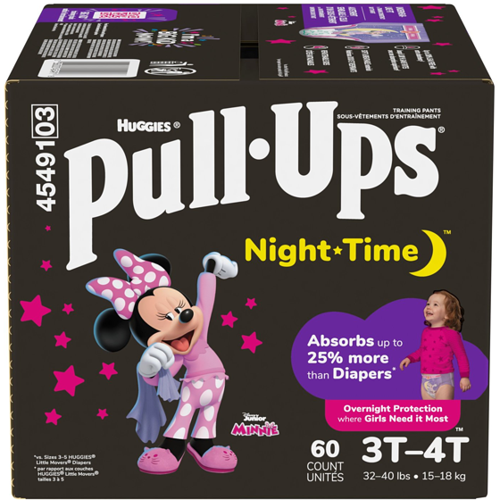 Huggies Sous-vêtements d’entraînement de nuit pour filles, 3T-4T (14 à 18 kg [32 à 40 livres]), 60 sous-vêtements 60 ea, 0,55 $/1ch
