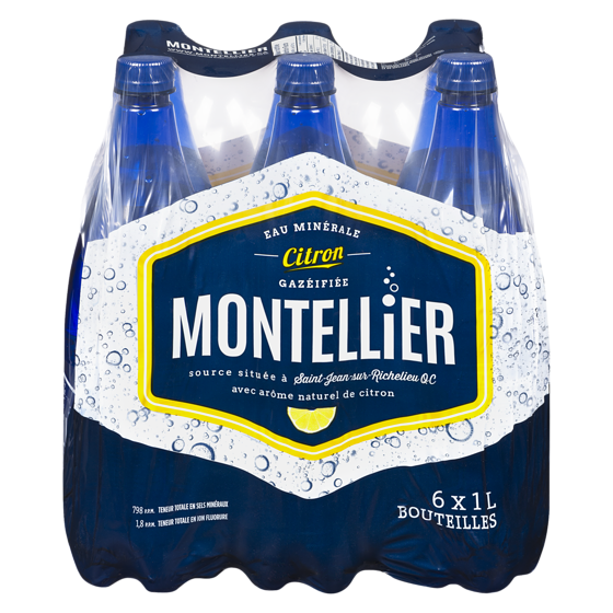 Montellier Eau minérale naturelle gazéifiée, saveur de citron 6x1.0 l, 0,16 $/100ml