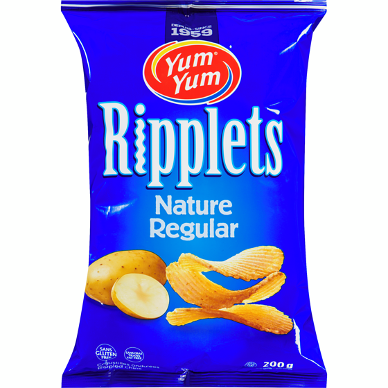 Yum Yum Rippled Chips Regular 200 g, $2.25/100g