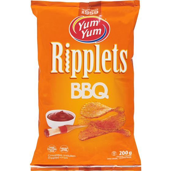 Yum Yum Flavoured Rippled Chips Bbq 200 g, $2.25/100g