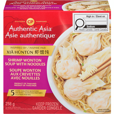 Charoen Pokphand Soupe wonton crevettes et nouilles 258 g, 1,93 $/100g