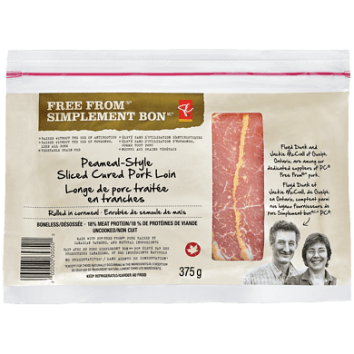 President's Choice Free From Peameal-Style Sliced Cured Pork Loin 375 g, $2.67/100g