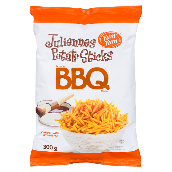 Yum Yum BBQ Flavour Potato Sticks 300 g, $1.50/100g