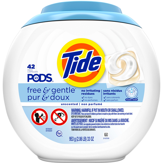 Tide PODS Free & Gentle Laundry Detergent Soap Pacs, 42 Count, PODS Laundry Detergent, Laundry Detergent Pacs, Laundry PODS Detergent 42 ea, $0.36/1ea