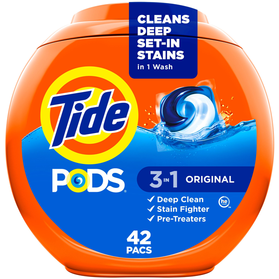 Tide PODS Laundry Detergent Pacs, Original Scent, 42 Count, Powerful 3-in-1 Clean in one Step, HE Compatible 42 ea, $1.65/100g