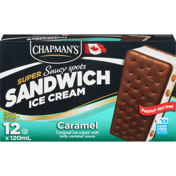 Chapmans Super Ice Cream Sandwich Saucy Spots - Caramel 12x120.0 ml, $0.35/100ml