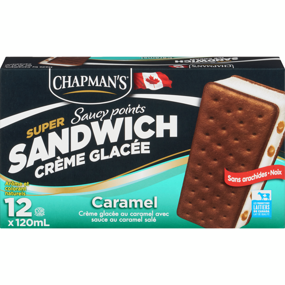 Chapman’s Super Sandwichs crème glacée saucy points caramel 12x120.0 ml, 0,35 $/100ml