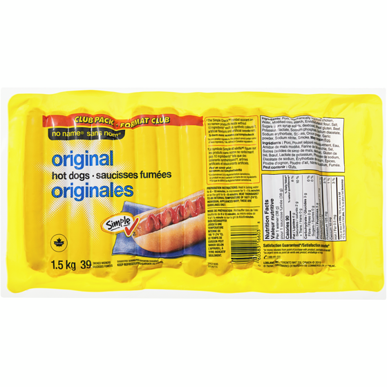 Sans Nom Saucisses fumées originales, format club 1.5 kg, 0,93 $/100g