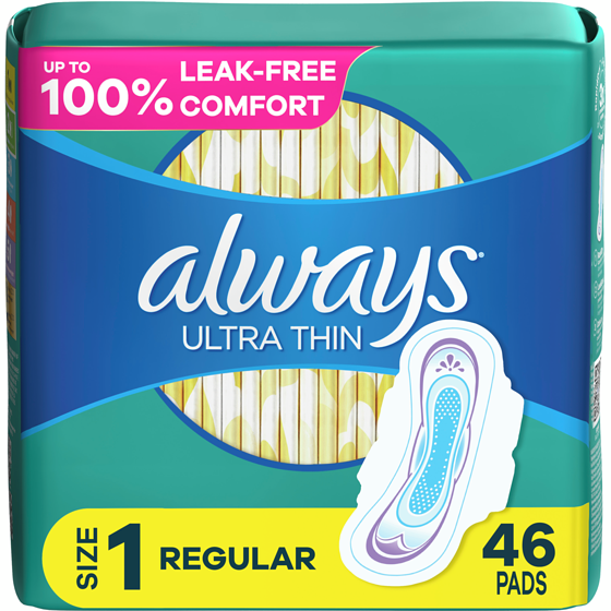 Always Serviettes féminines Ultra Thin, degré d’absorption régulier, avec ailes, pour femmes, taille 1, non parfumées, 46 serviettes 46 ea, 0,24 $/1ch
