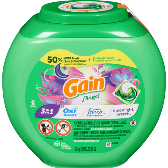 Gain flings! Liquid Laundry Detergent Pacs, Moonlight Breeze, 42 count 42 ea, $0.36/1ea
