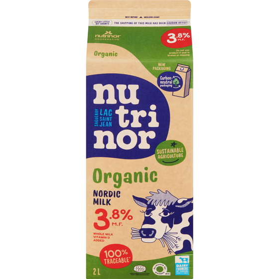 Nutrinor Organic Nordic Milk, 3.8% 2 l, $0.39/100ml