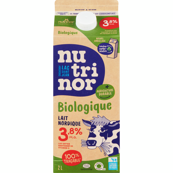 Nutrinor Lait nordique biologique 3,8 % 2 l, 0,39 $/100ml