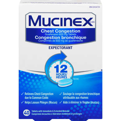 Mucinex Chest Congestion, 12 Hour Extended-Release Bi-Layer Tablets, Expectorant, 600 mg 40 ea, $0.67/1ea