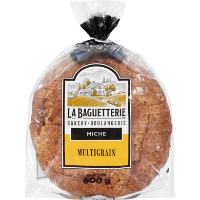 La Baguetterie Multigrain Miche Sliced 600 g, $1.08/100g