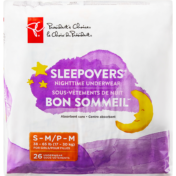 le Choix du Président Sous-vêtements de nuit bon sommeil de taille P-M pour filles, paquet de 26 26 ea, 0,58 $/1ch