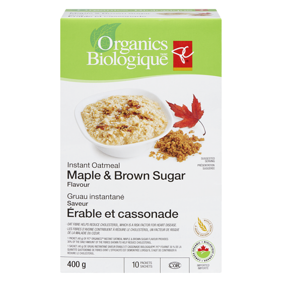 PC Biologique Gruau Instantané Saveur Érable Et Cassonade 400 g, 1,63 $/100g